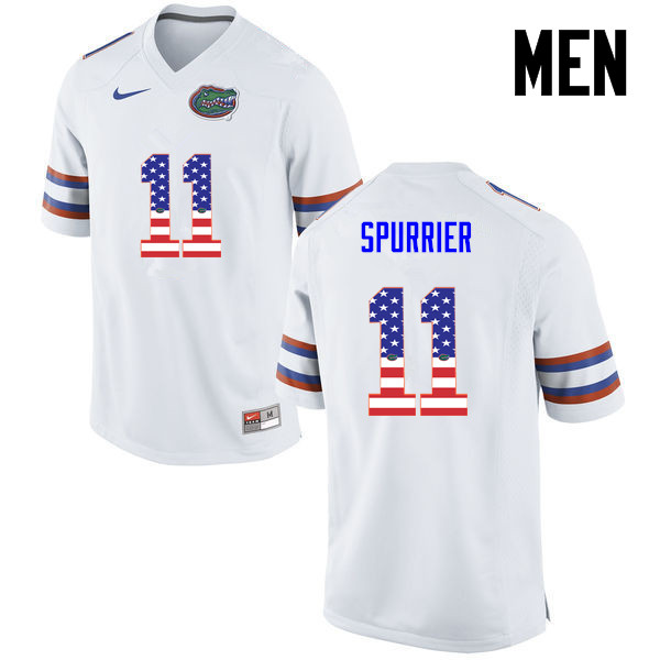 Men Florida Gators #11 Steve Spurrier College Football USA Flag Fashion Jerseys-White - Click Image to Close